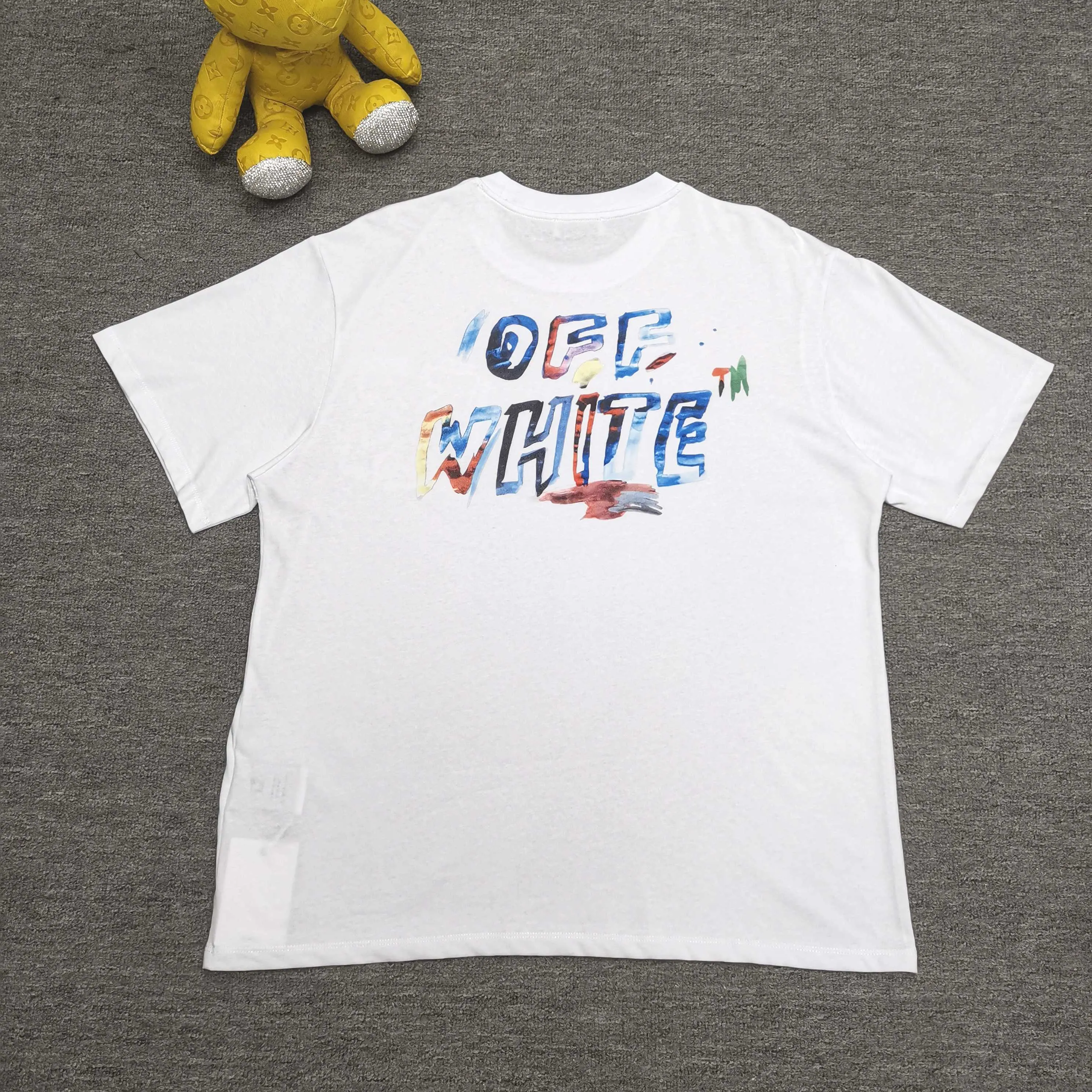 Top version ❤️off white new loose version colorful painted letters short-sleeved T-shirt Size: S M L XL Color: Black White P240